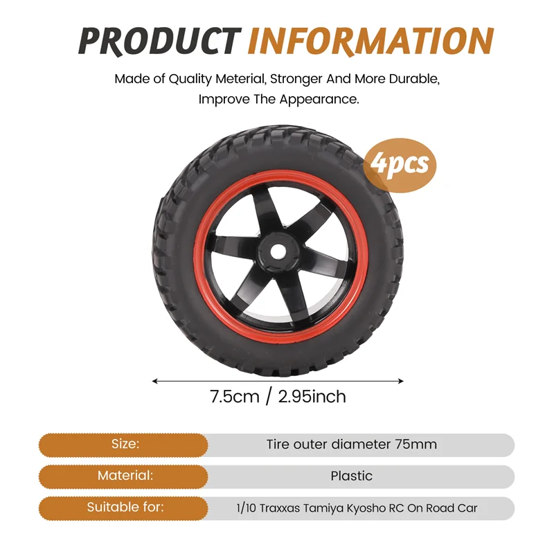 75mm Rubber Tires with Wheel Rims for 1/10 RC Rally Cars – Fits HSP 94123, HPI, Kyosho, Tamiya