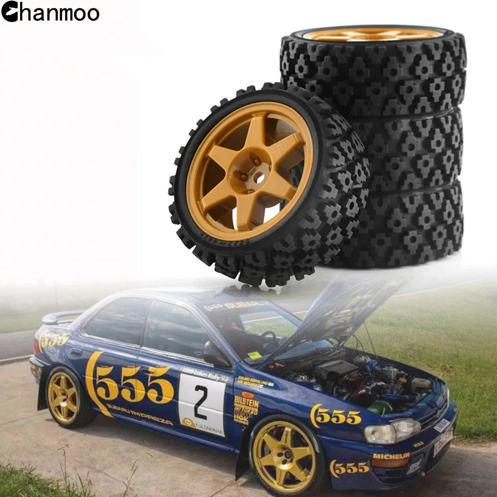 1/10 RC Rally On-Road Tires with 12mm Hex – Fits Tamiya XV01/XV02/TA06/TT01/TT02, PTG2, 144001, A959, HPI