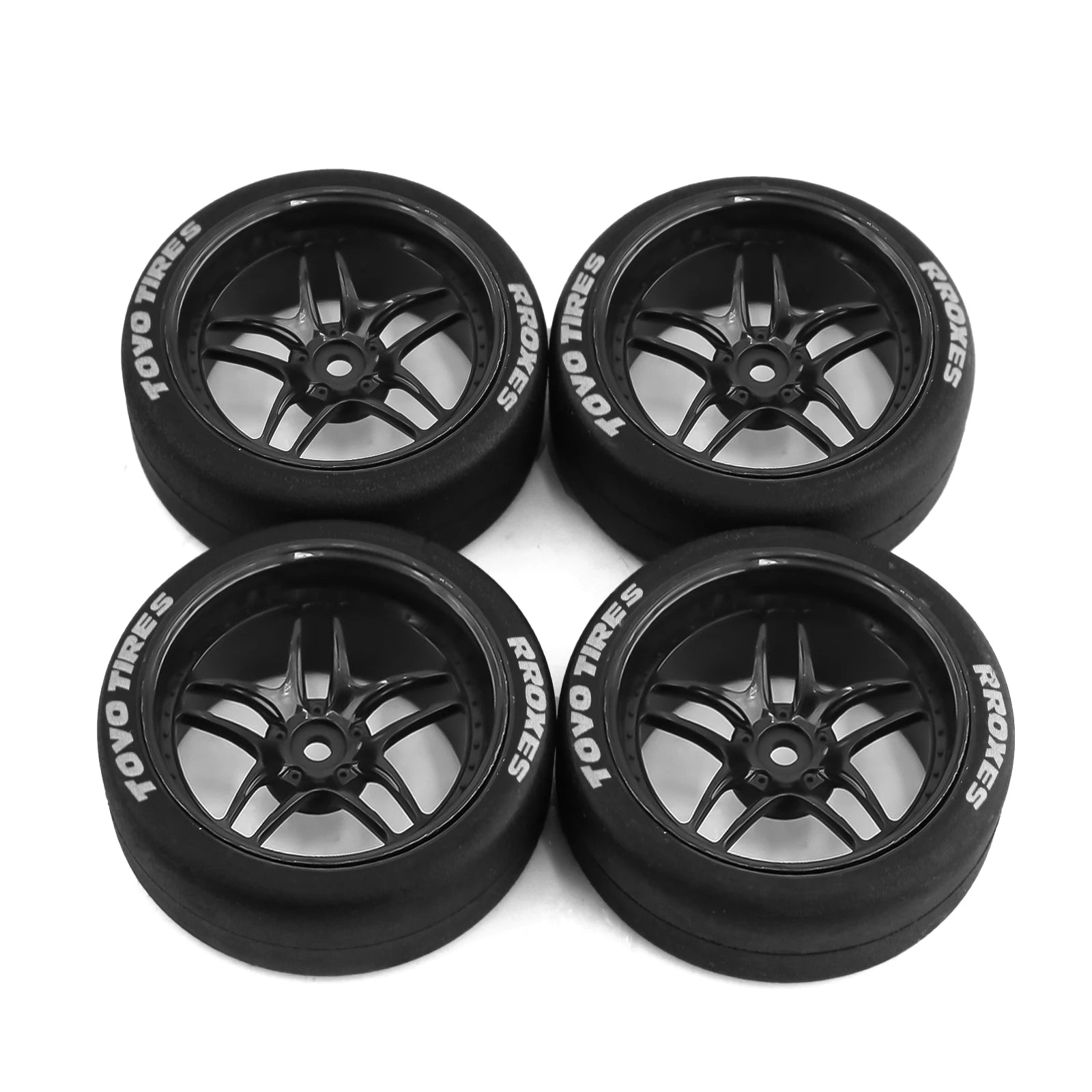 4pcs Drift Rally Tires with Wheel Hubs for 1/10 RC Cars – Compatible with HSP, Wltoys 144001, 124018, 124019, 124017