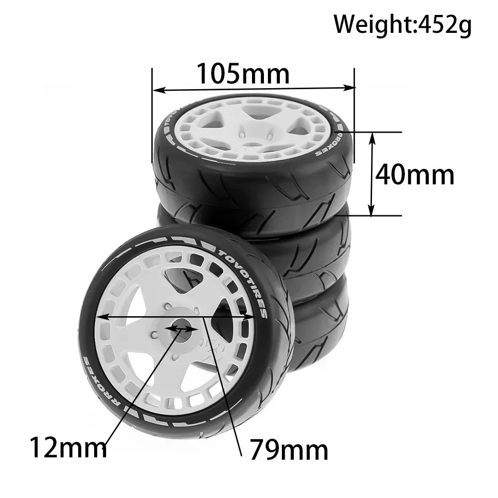 1 Set 105mm Rubber Tire with Plastic Wheel & 17mm Adapter – For 1/8 On-Road Rally RC Cars (HSP, ZD Racing, HPI, WLtoys, ARRMA)
