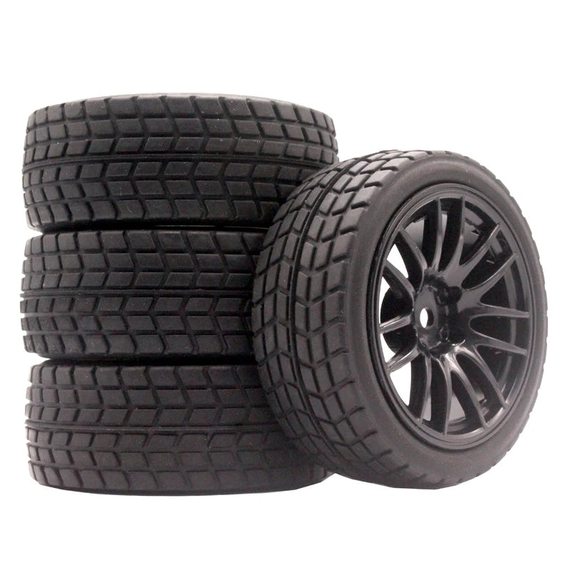 1/10 On-Road RC Car Tires & Rims Set (4pcs, 26x64mm)