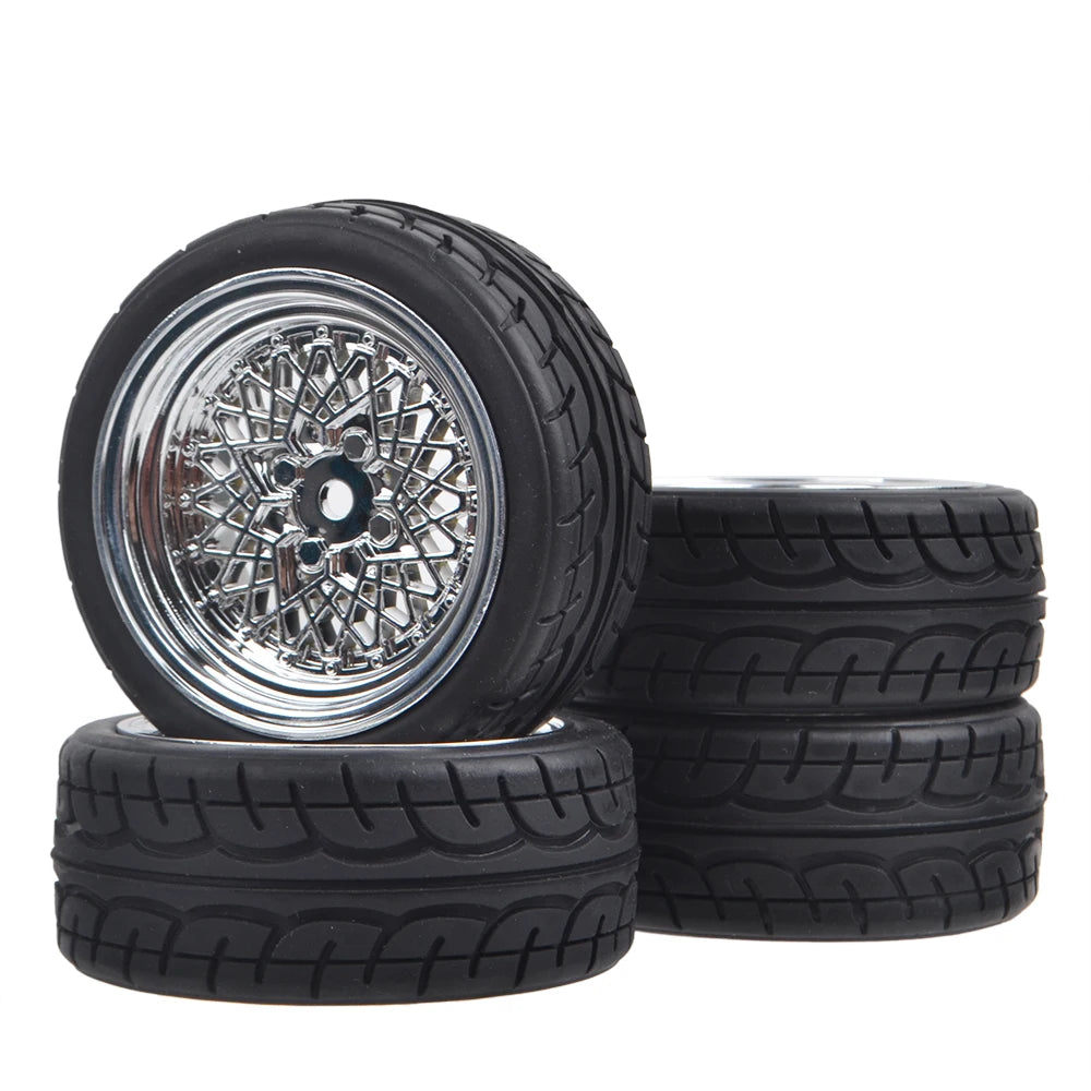 1/10 On-Road Tires with 12mm Hex Wheels for RC Touring Cars – Fits Tamiya TT02, Wltoys, HPI, Traxxas, Kyosho