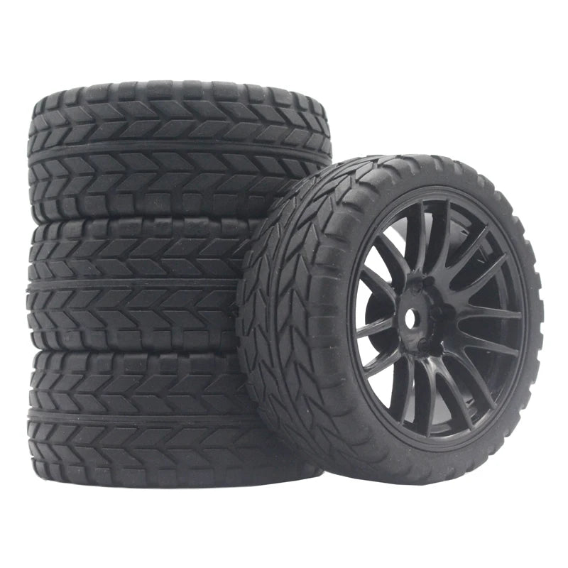 1/10 On-Road RC Car Tires & Rims Set (4pcs, 26x64mm)