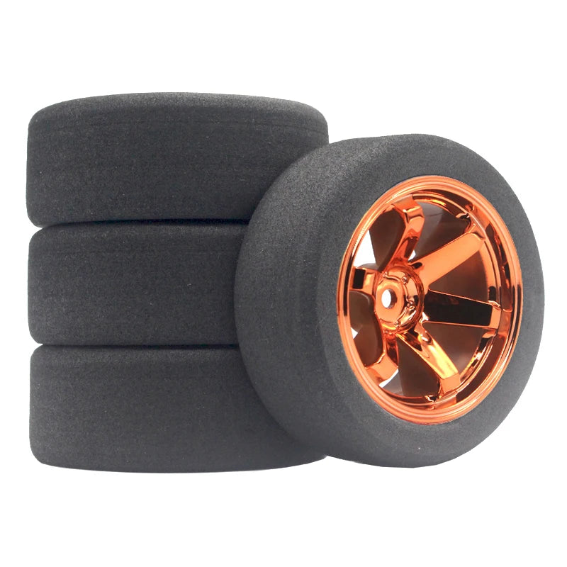 1/10 RC Flat Car Sponge Racing Tires with 6° Hub – Compatible with HSP 94123, Sakura D4, TT02
