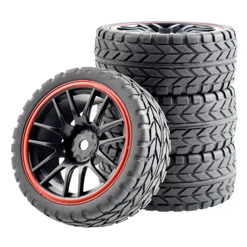 1/10 RC On-Road Tires & Rims Set (4pcs, 26x64mm) – Compatible with HSP, Tamiya, HPI, Kyosho