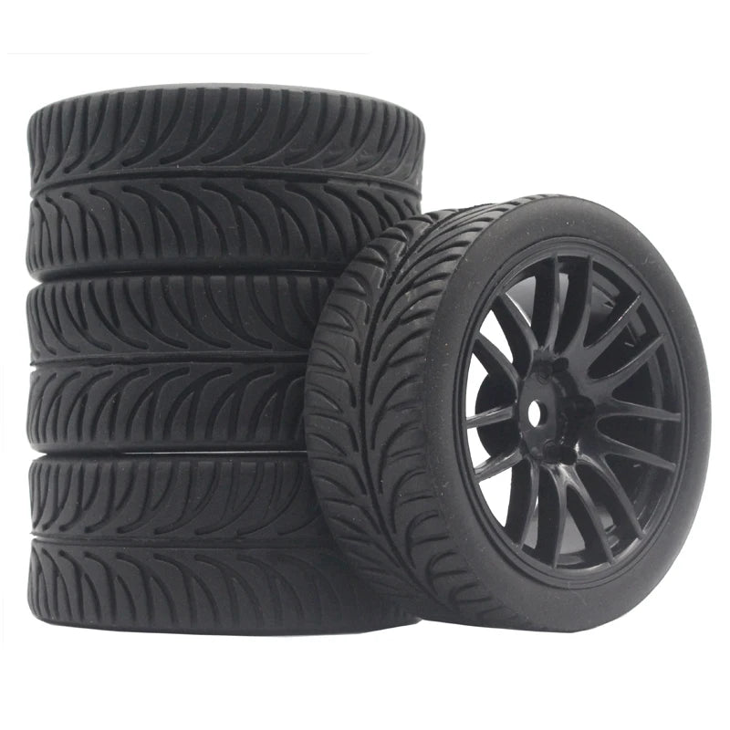 1/10 On-Road RC Car Tires & Rims Set (4pcs, 26x64mm)