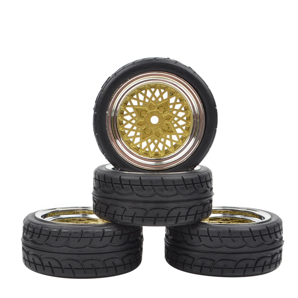 1/10 On-Road Tires with 12mm Hex Wheels for RC Touring Cars – Fits Tamiya TT02, Wltoys, HPI, Traxxas, Kyosho