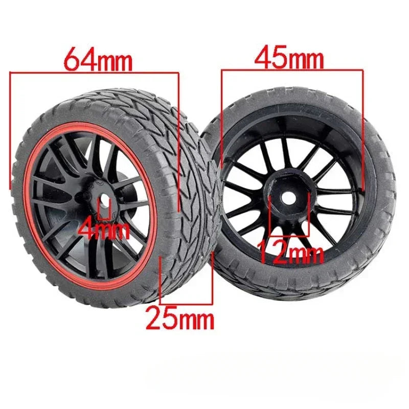 1/10 RC On-Road Tires & Rims Set (4pcs, 26x64mm) – Compatible with HSP, Tamiya, HPI, Kyosho