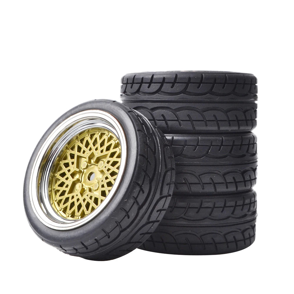 1/10 On-Road Tires with 12mm Hex Wheels for RC Touring Cars – Fits Tamiya TT02, Wltoys, HPI, Traxxas, Kyosho