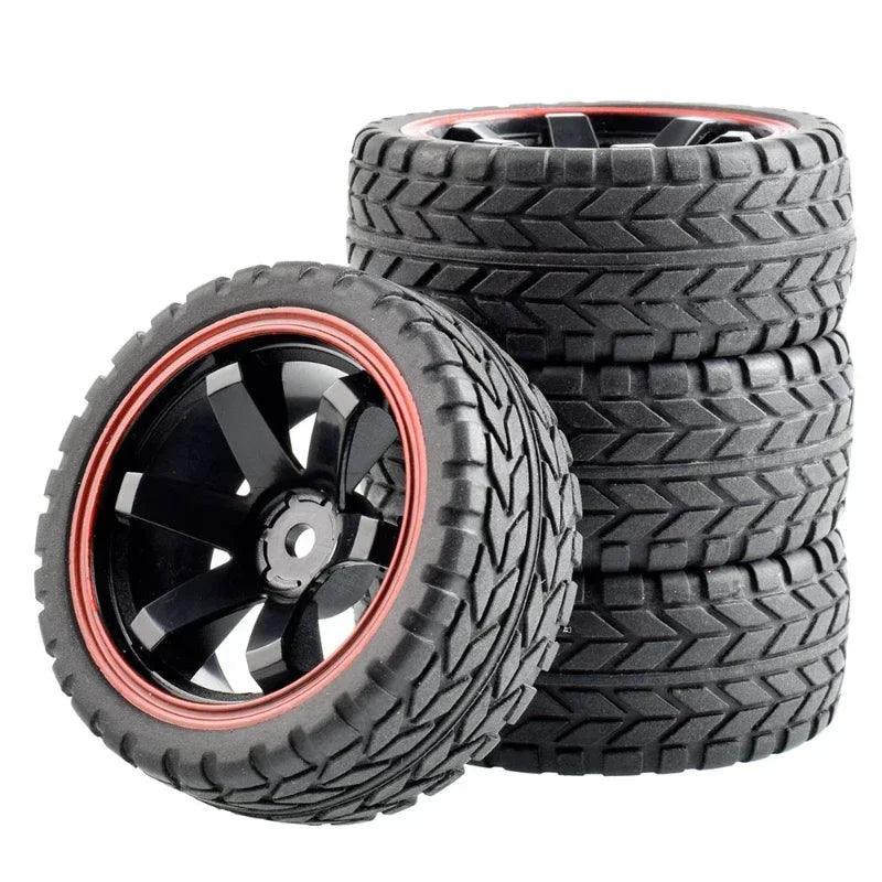 1/10 RC On-Road Tires & Rims Set (4pcs, 26x64mm) – Compatible with HSP, Tamiya, HPI, Kyosho