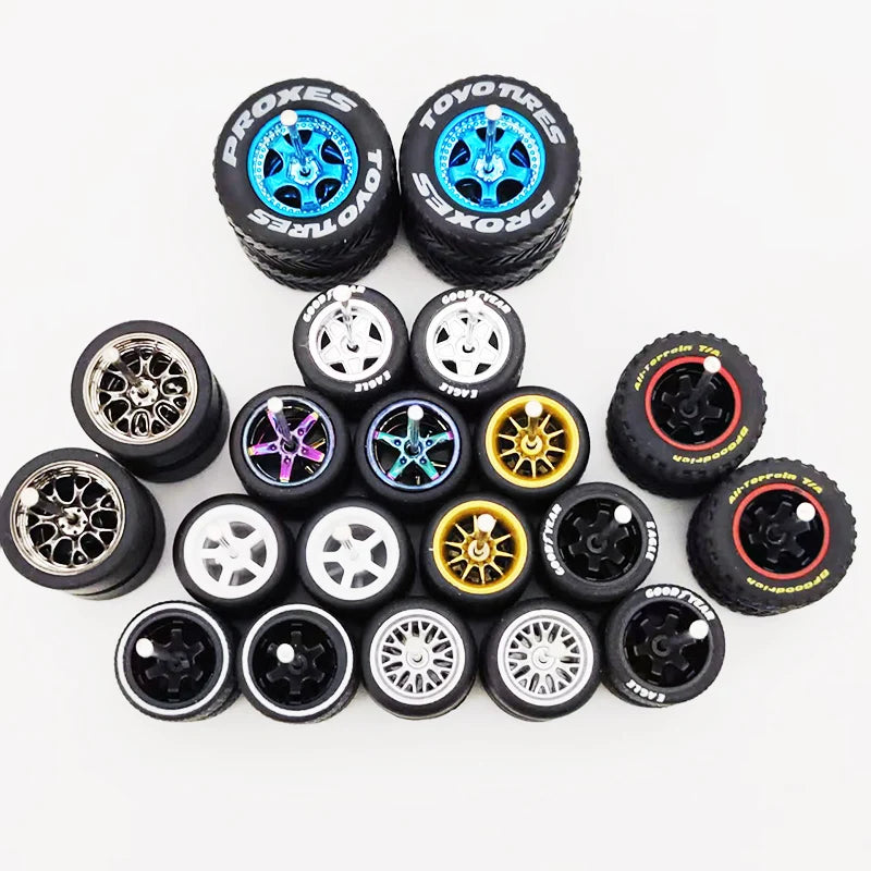 20pcs (10 Sets) 1/64 Alloy Wheels with Off-Road Tires – Modified for Matchbox, Domeka, Tomy Car Models