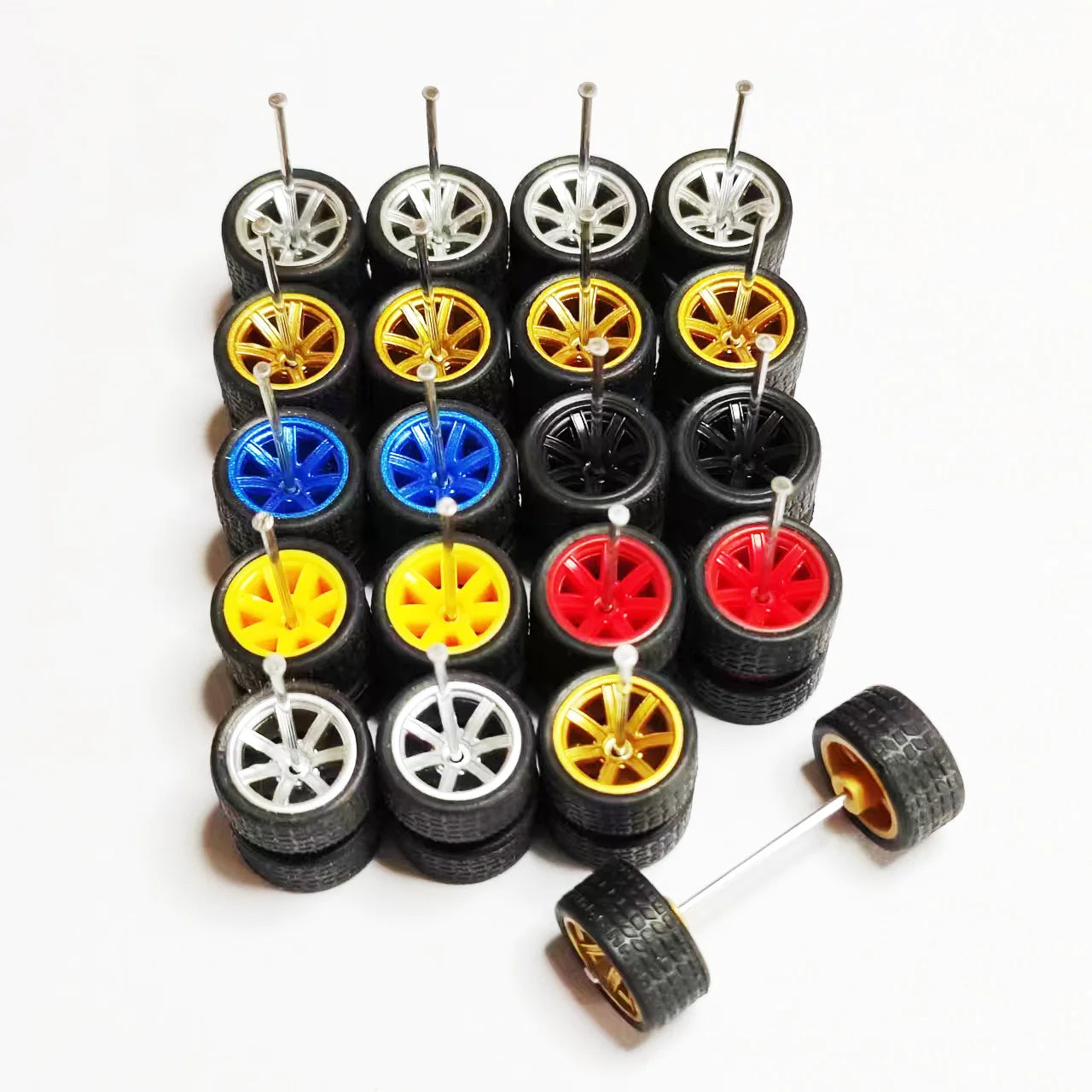 20pcs (10 Sets) 1/64 Alloy Wheels with Off-Road Tires – Modified for Matchbox, Domeka, Tomy Car Models