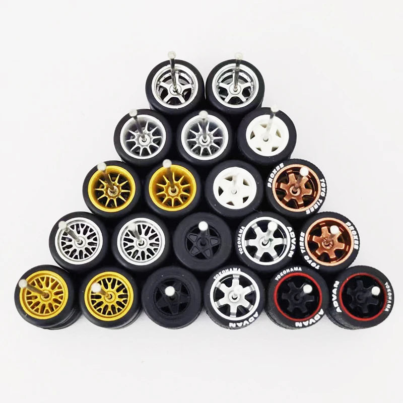 20pcs (10 Sets) 1/64 Alloy Wheels with Off-Road Tires – Modified for Matchbox, Domeka, Tomy Car Models