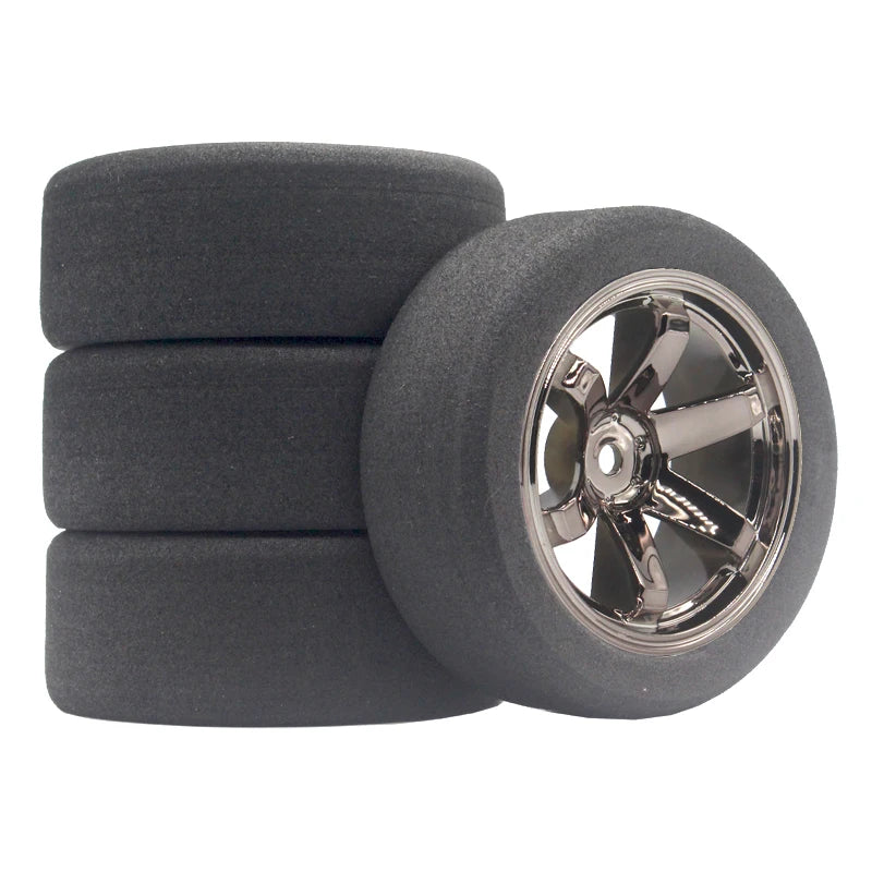 1/10 RC Flat Car Sponge Racing Tires with 6° Hub – Compatible with HSP 94123, Sakura D4, TT02