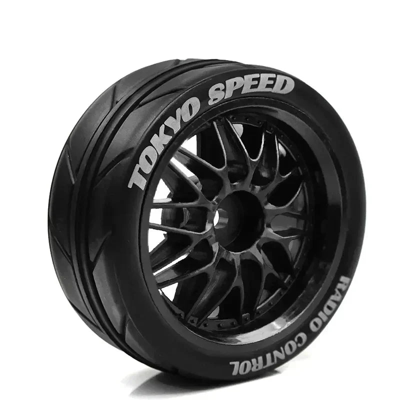 65mm Rubber Tires with 12mm Hex for 1/10 Tamiya TT01/TT02/TA06/XV01 RC Cars – Set of 4 Upgrade Parts