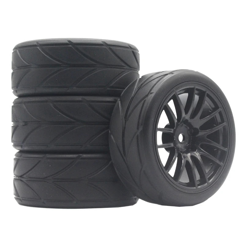 1/10 On-Road RC Car Tires & Rims Set (4pcs, 26x64mm)