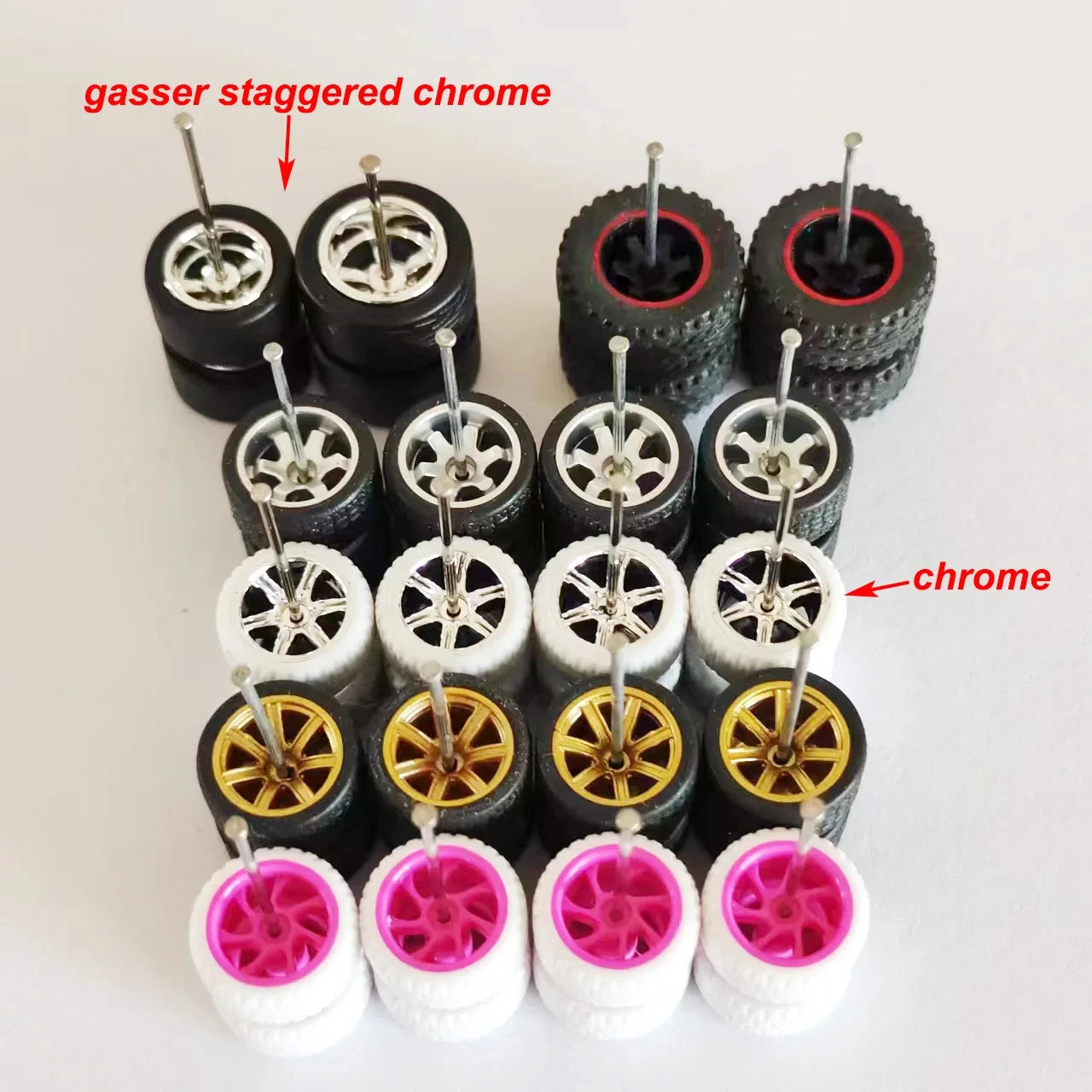 20pcs (10 Sets) 1/64 Alloy Wheels with Off-Road Tires – Modified for Matchbox, Domeka, Tomy Car Models