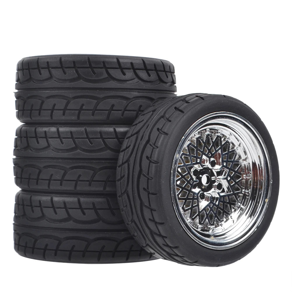 1/10 On-Road Tires with 12mm Hex Wheels for RC Touring Cars – Fits Tamiya TT02, Wltoys, HPI, Traxxas, Kyosho