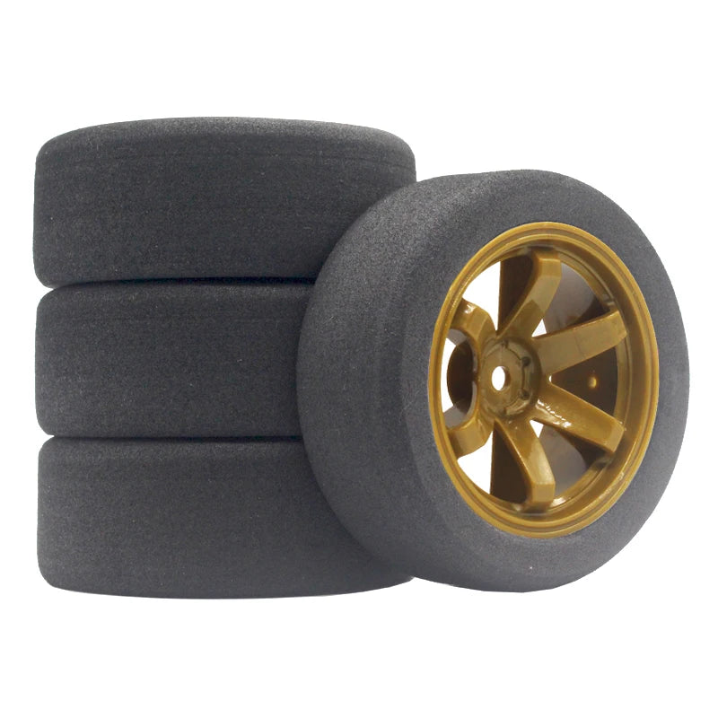1/10 RC Flat Car Sponge Racing Tires with 6° Hub – Compatible with HSP 94123, Sakura D4, TT02