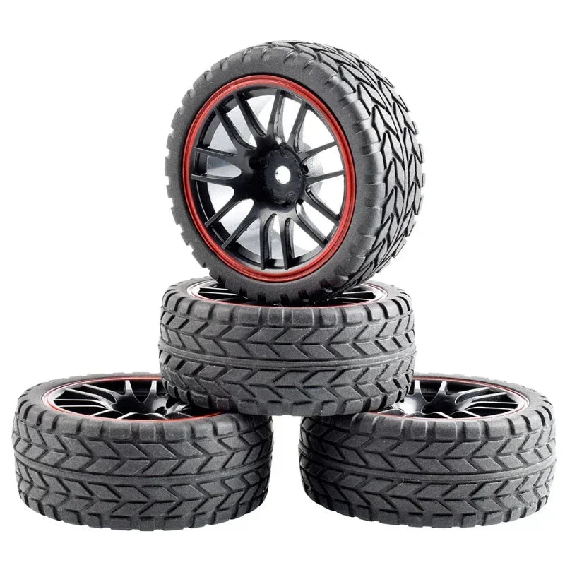 1/10 RC On-Road Tires & Rims Set (4pcs, 26x64mm) – Compatible with HSP, Tamiya, HPI, Kyosho