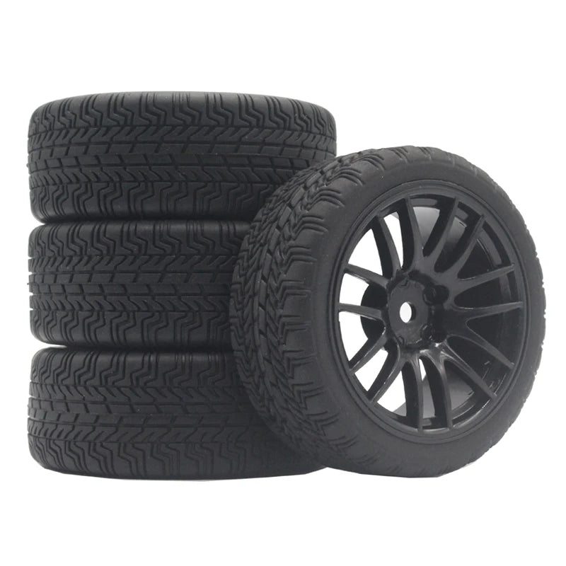 1/10 On-Road RC Car Tires & Rims Set (4pcs, 26x64mm)