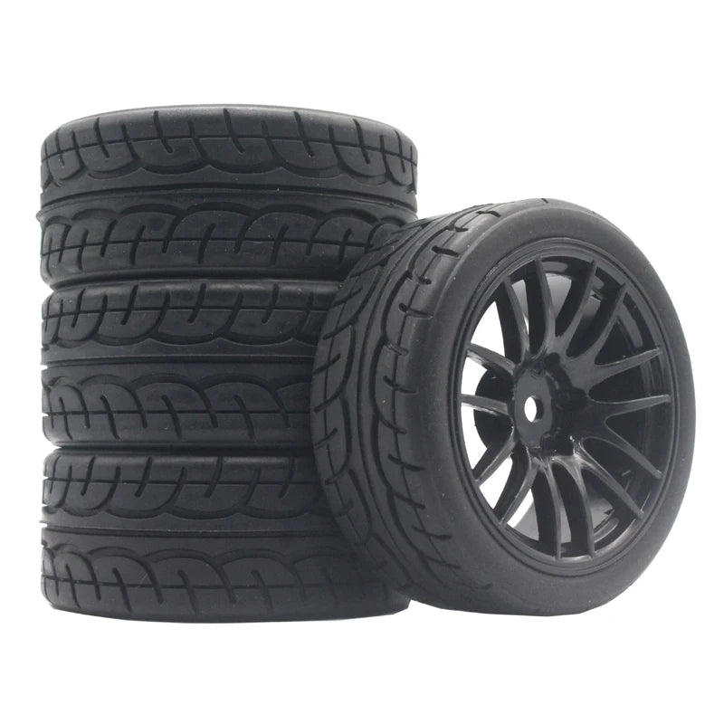 1/10 On-Road RC Car Tires & Rims Set (4pcs, 26x64mm)