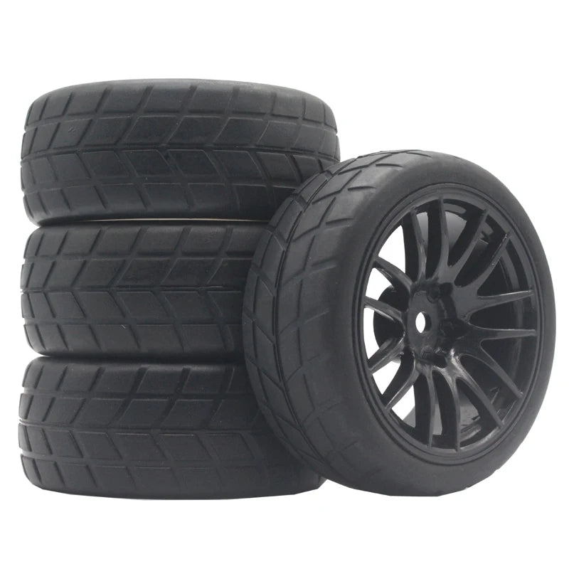 1/10 On-Road RC Car Tires & Rims Set (4pcs, 26x64mm)