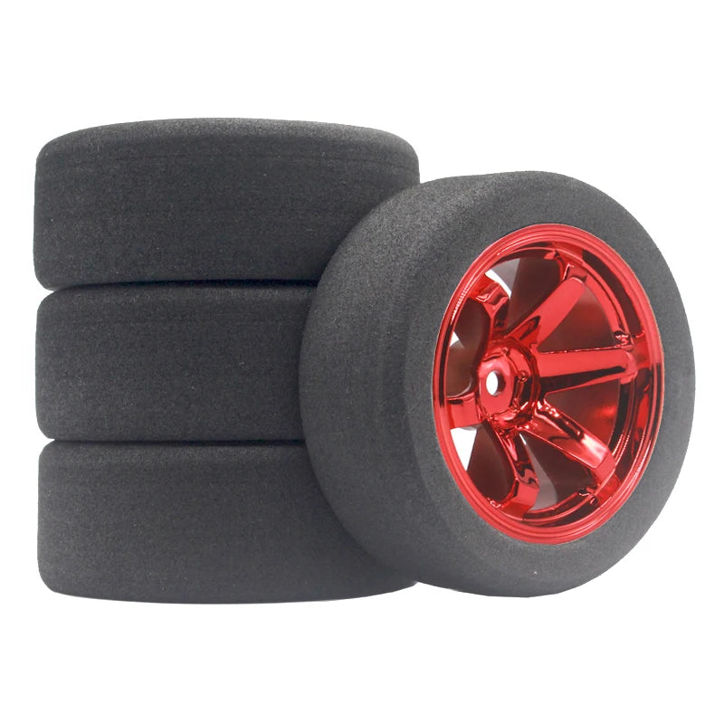1/10 RC Flat Car Sponge Racing Tires with 6° Hub – Compatible with HSP 94123, Sakura D4, TT02