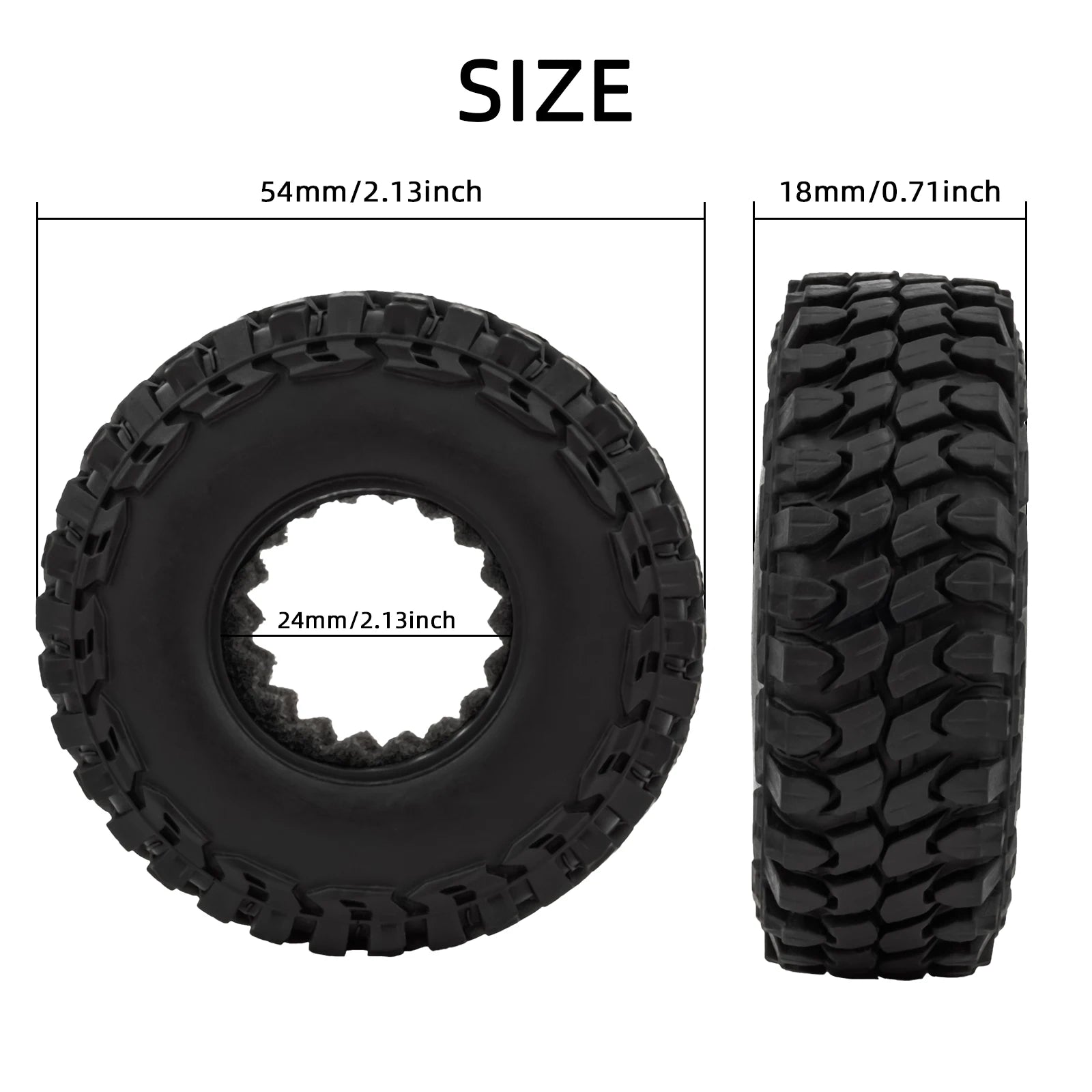 RCXAZ 54mm Soft Rubber Tires (1.0") for 1/18 & 1/24 RC Crawlers – SCX24/TRX-4M Upgrade