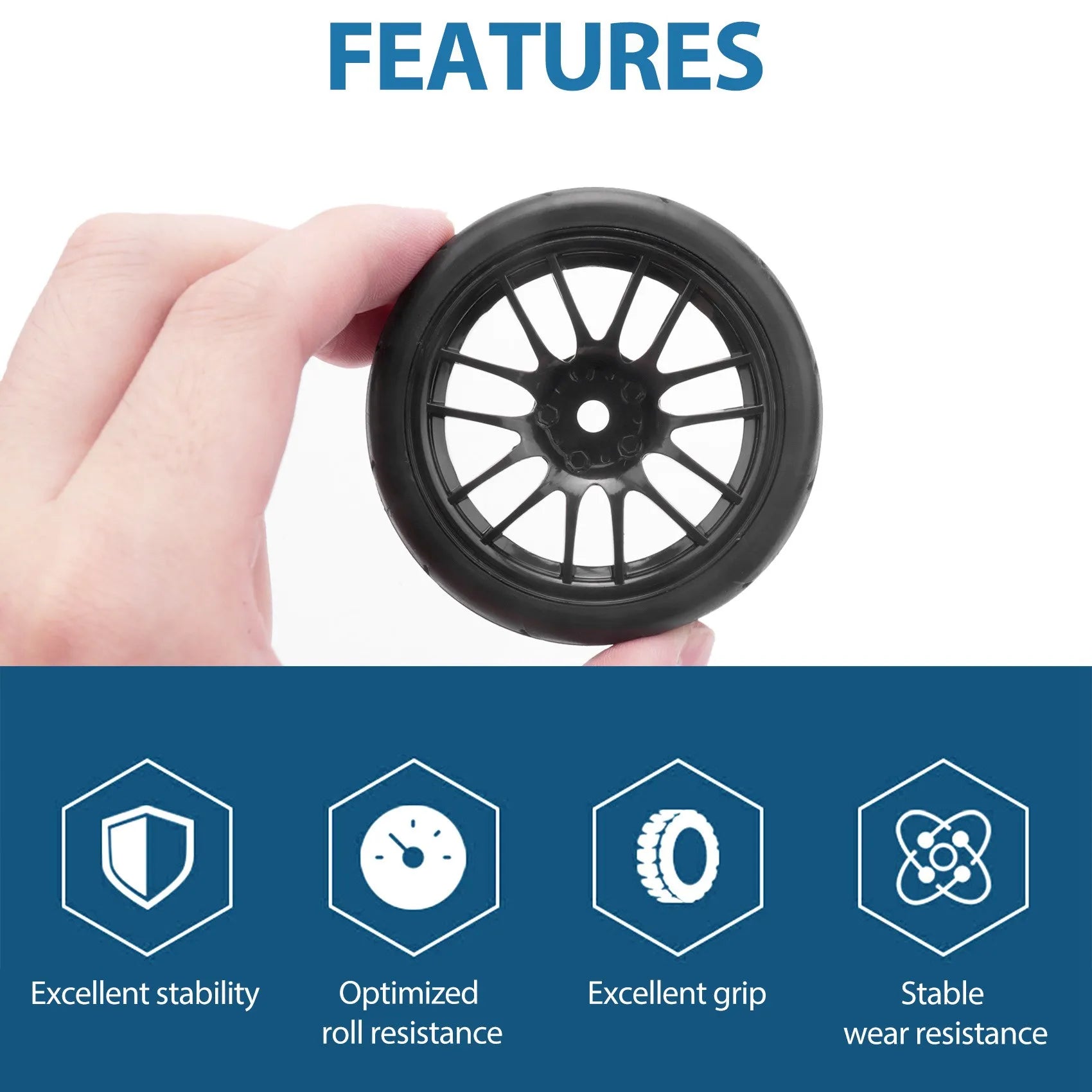 4pcs 1/10 RC On-Road Racing Tires with Rims for 9068-6081 RC Car