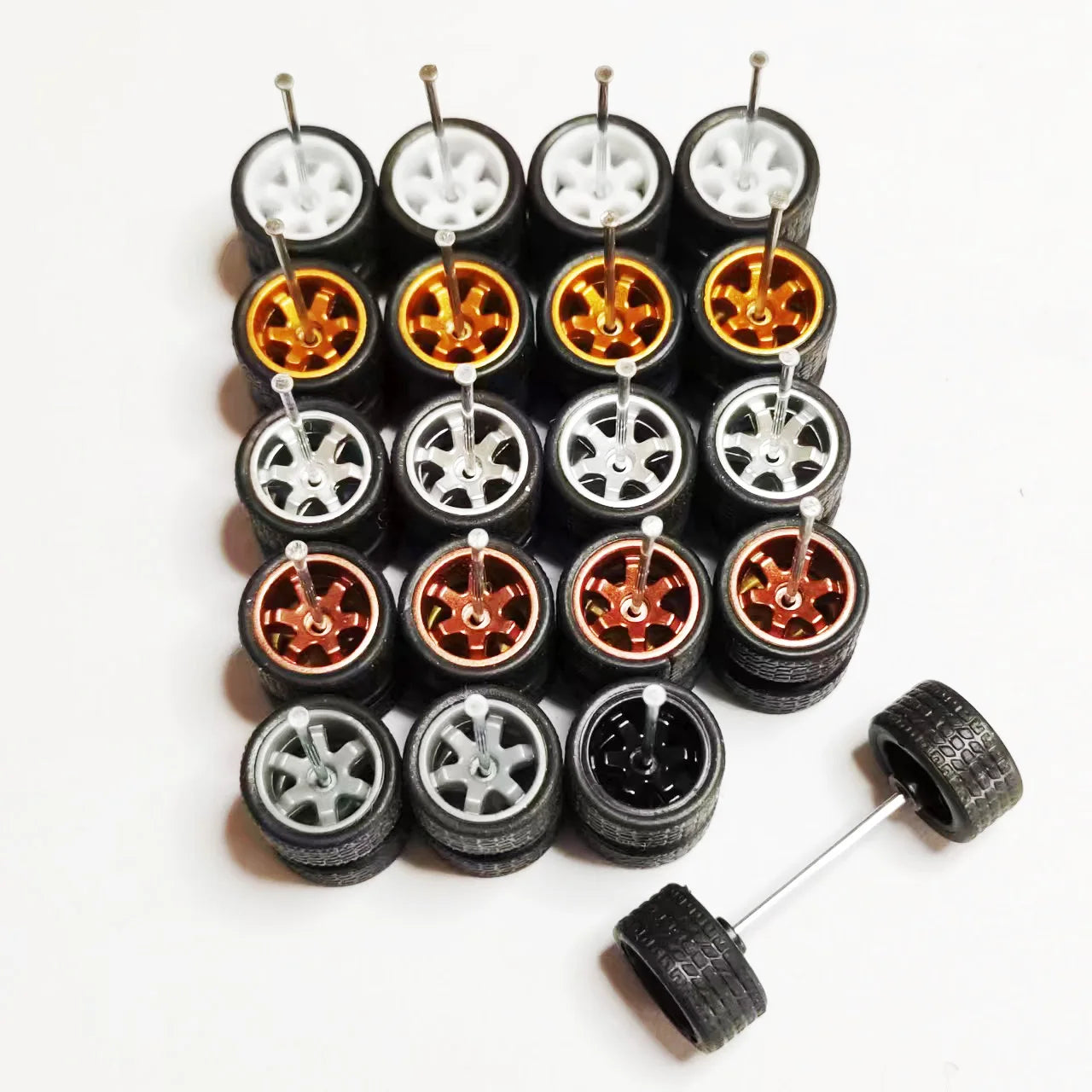 20pcs (10 Sets) 1/64 Alloy Wheels with Off-Road Tires – Modified for Matchbox, Domeka, Tomy Car Models