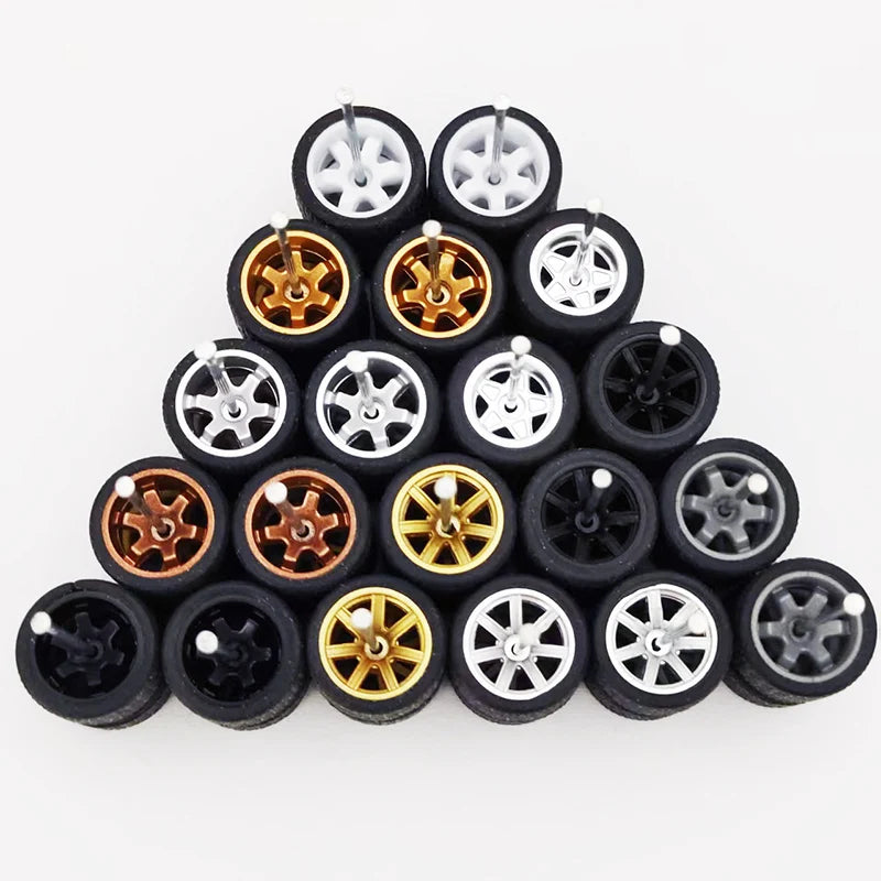 20pcs (10 Sets) 1/64 Alloy Wheels with Off-Road Tires – Modified for Matchbox, Domeka, Tomy Car Models