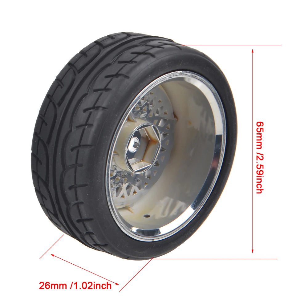 1/10 On-Road Tires with 12mm Hex Wheels for RC Touring Cars – Fits Tamiya TT02, Wltoys, HPI, Traxxas, Kyosho