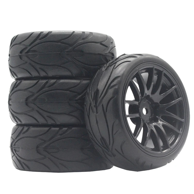 1/10 On-Road RC Car Tires & Rims Set (4pcs, 26x64mm)