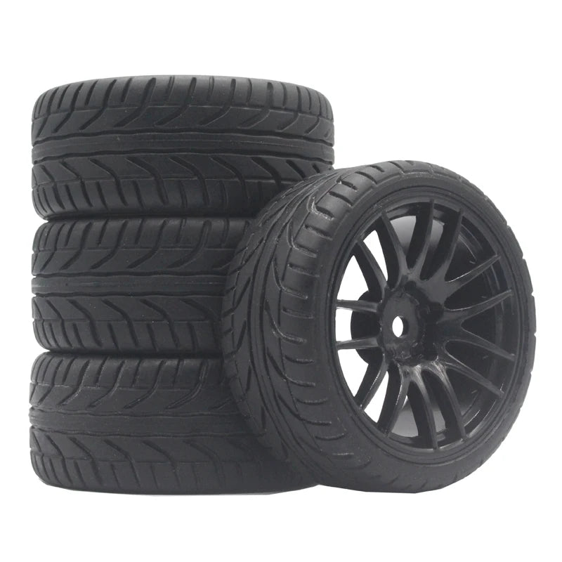 1/10 On-Road RC Car Tires & Rims Set (4pcs, 26x64mm)