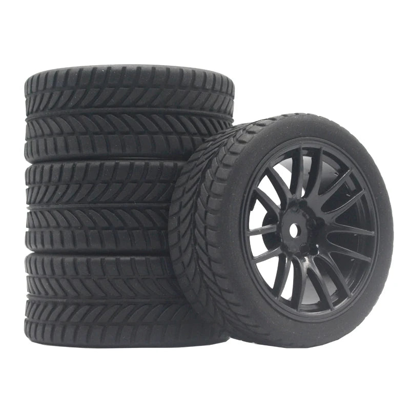 1/10 On-Road RC Car Tires & Rims Set (4pcs, 26x64mm)