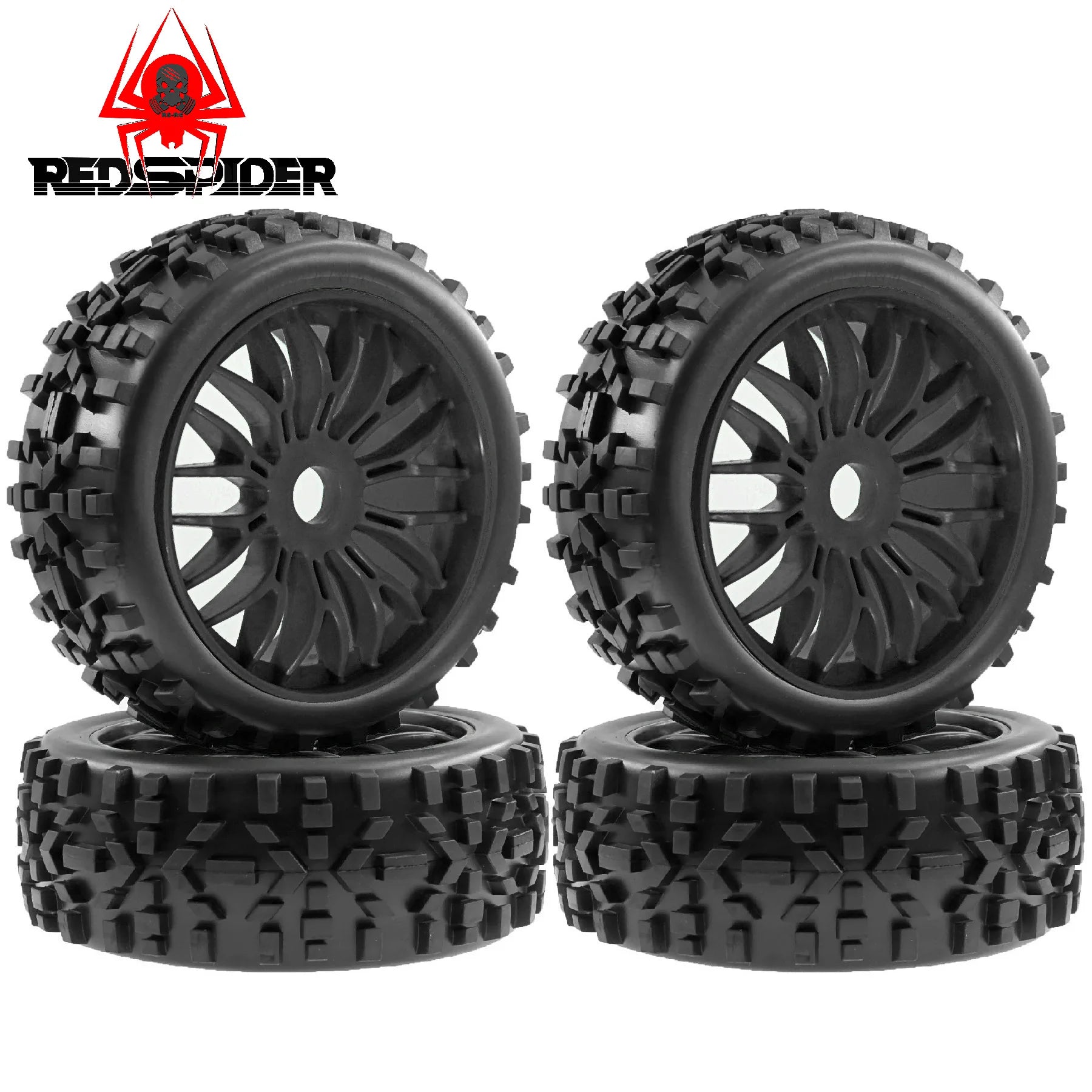 4.52'' OD Rubber Tires with 17mm Hub & Plastic Rims for 1/8 RC Cars – Fits Arrma Python, HSP, Redcat, Kyosho, Traxxas, Losi, HPI, XTR