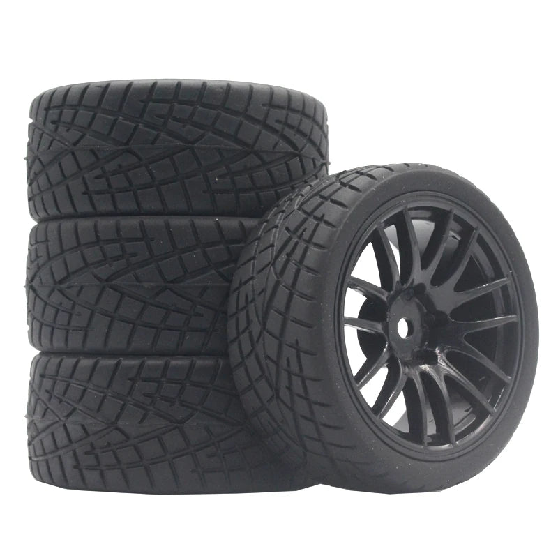 1/10 On-Road RC Car Tires & Rims Set (4pcs, 26x64mm)