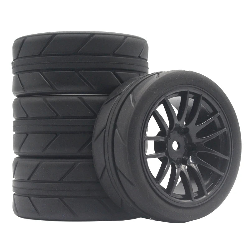 1/10 On-Road RC Car Tires & Rims Set (4pcs, 26x64mm)