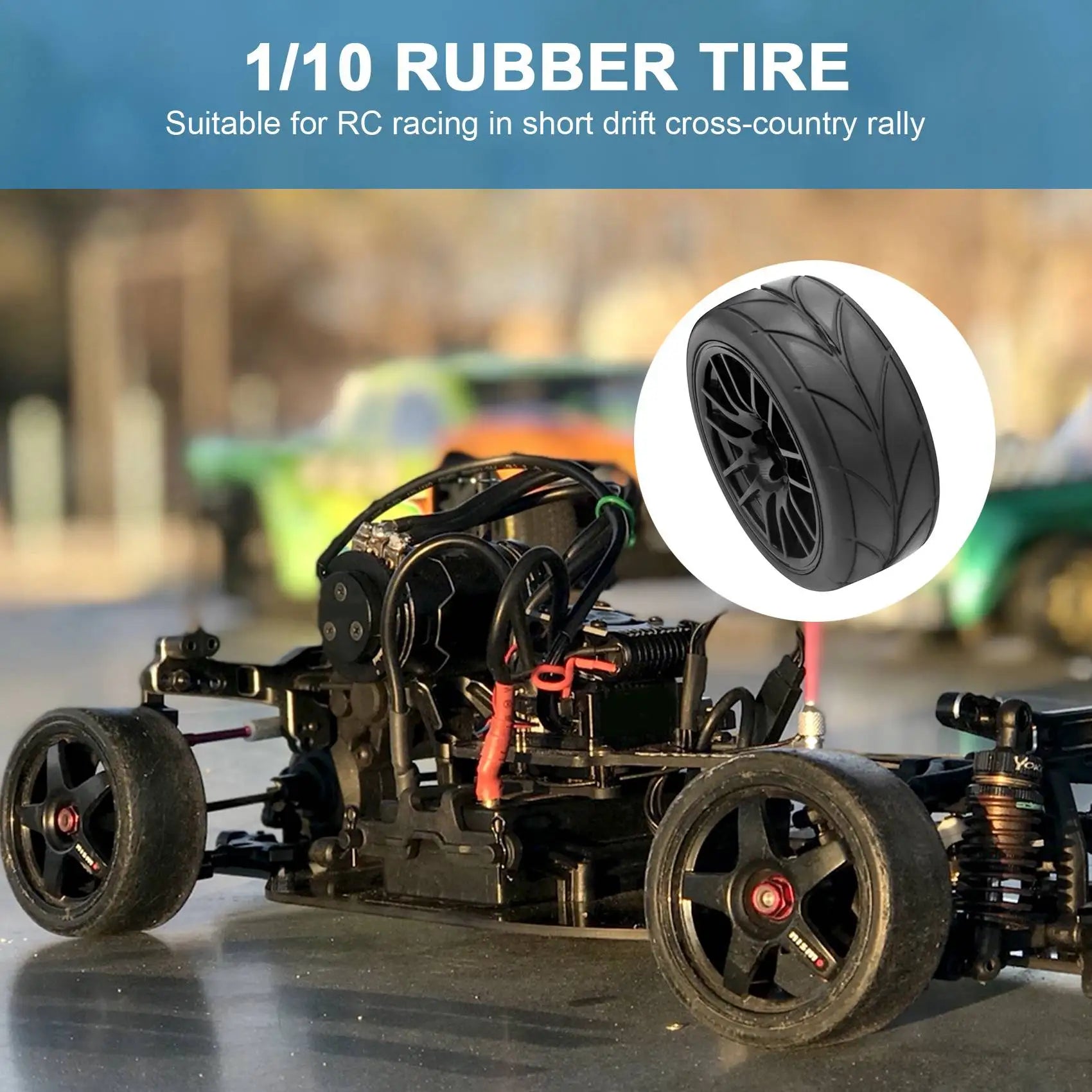 4pcs 1/10 RC On-Road Racing Tires with Rims for 9068-6081 RC Car