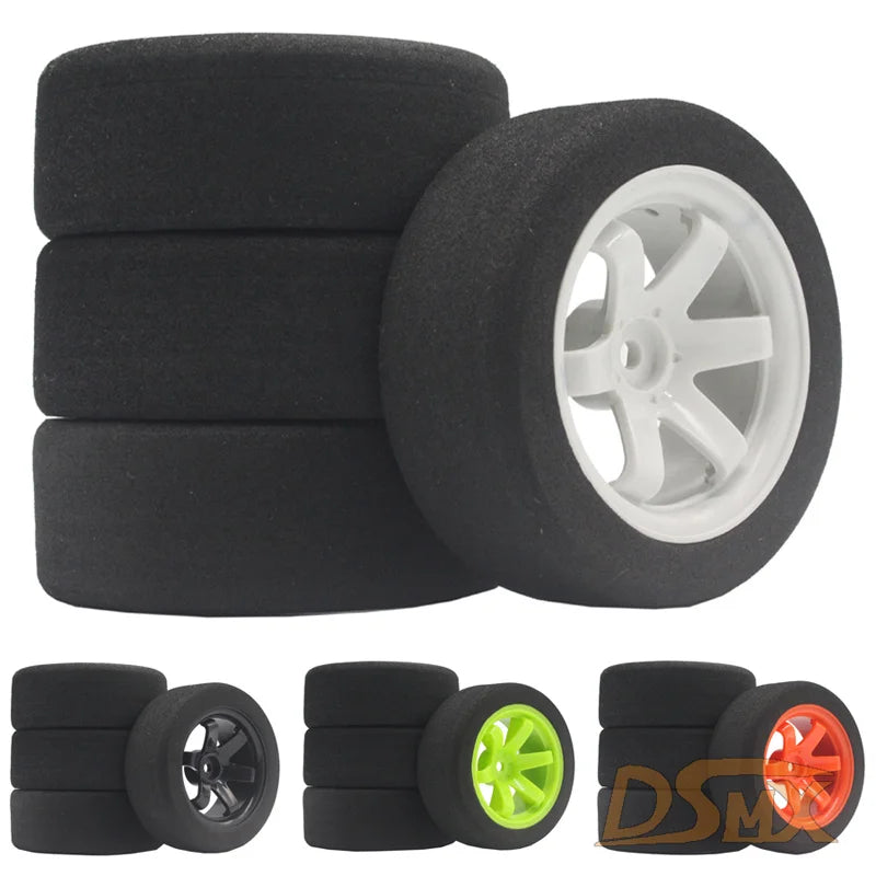 1/10 RC Flat Car Sponge Racing Tires with 6° Hub – Compatible with HSP 94123, Sakura D4, TT02