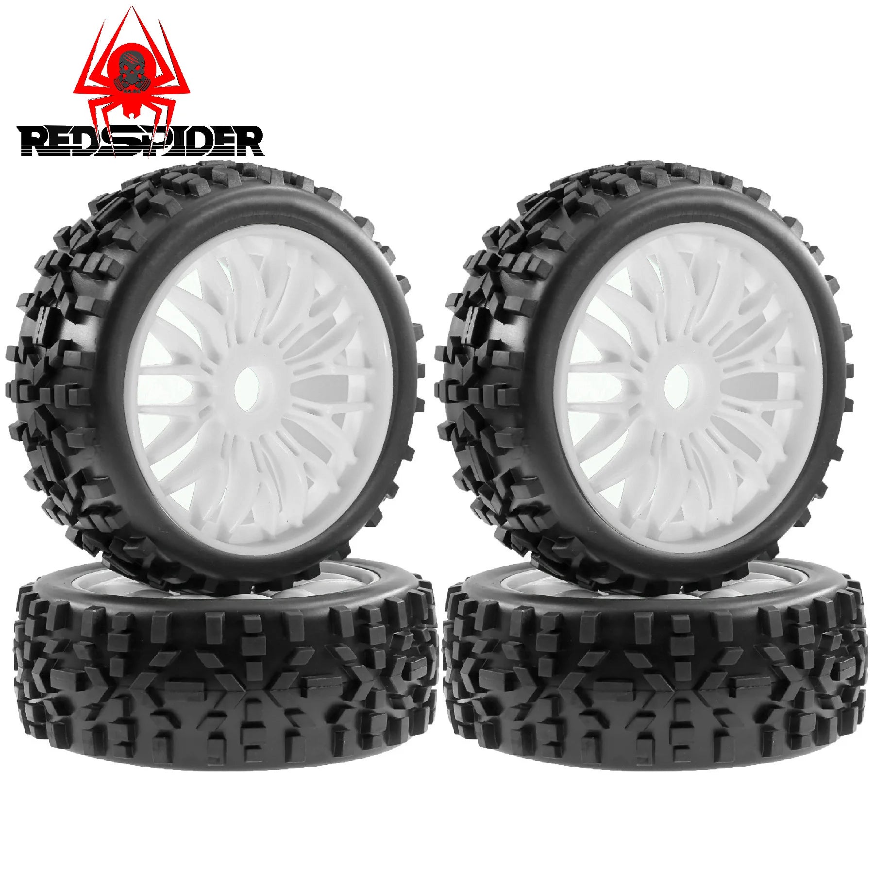 4.52'' OD Rubber Tires with 17mm Hub & Plastic Rims for 1/8 RC Cars – Fits Arrma Python, HSP, Redcat, Kyosho, Traxxas, Losi, HPI, XTR