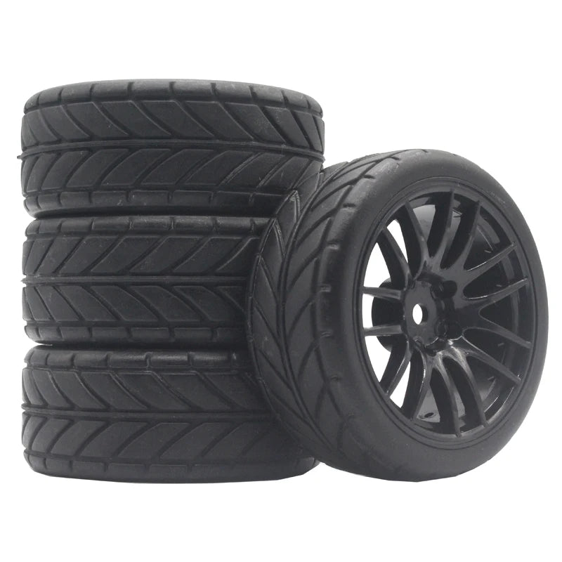 1/10 On-Road RC Car Tires & Rims Set (4pcs, 26x64mm)